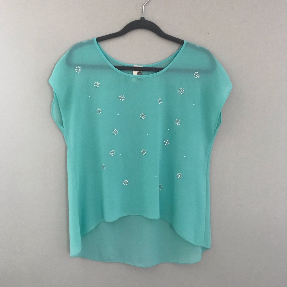 Francescas Sheer Mint Short Sleeve Blouse Size M